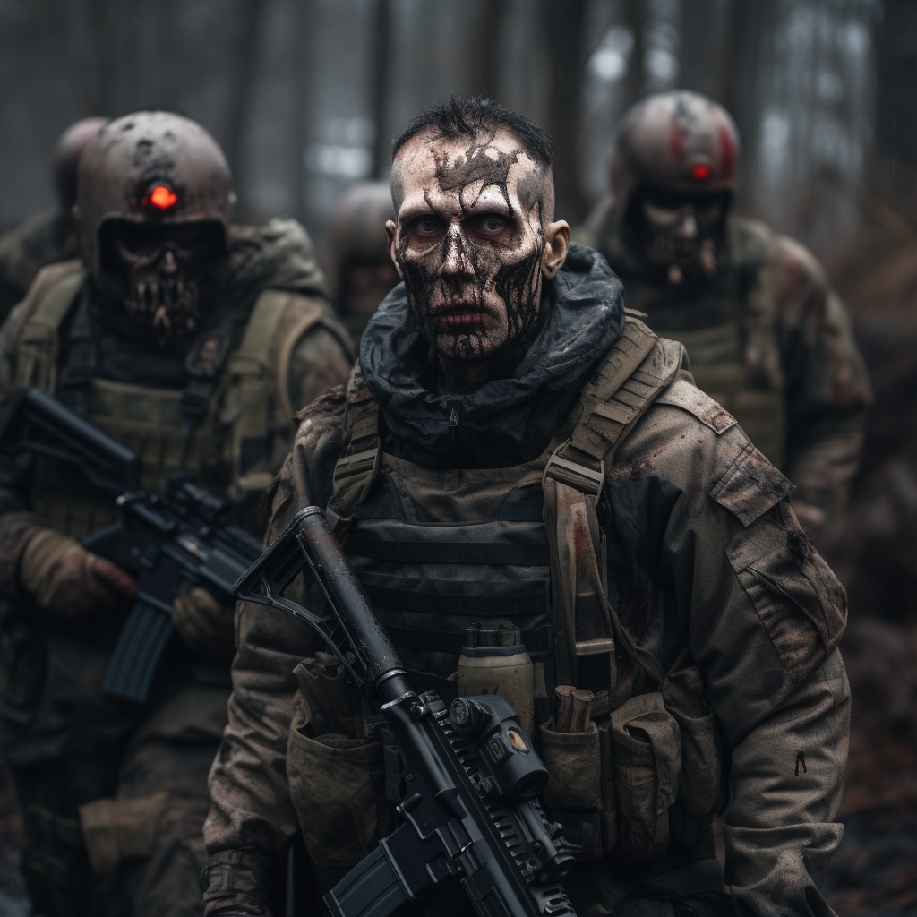 Elite Russian PMC fighting zombies in realistic setting