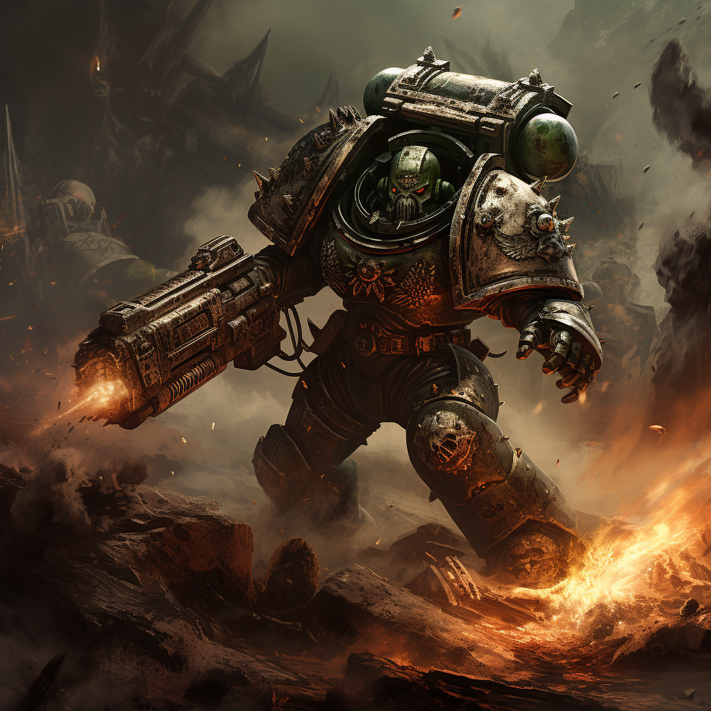 Powerful orc annihilating a space marine