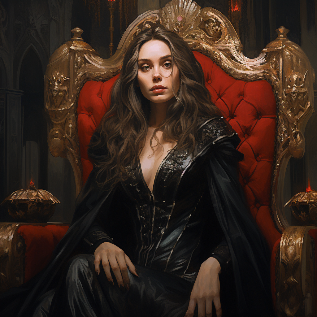 Elizabeth Olsen in ornate gothic throne room