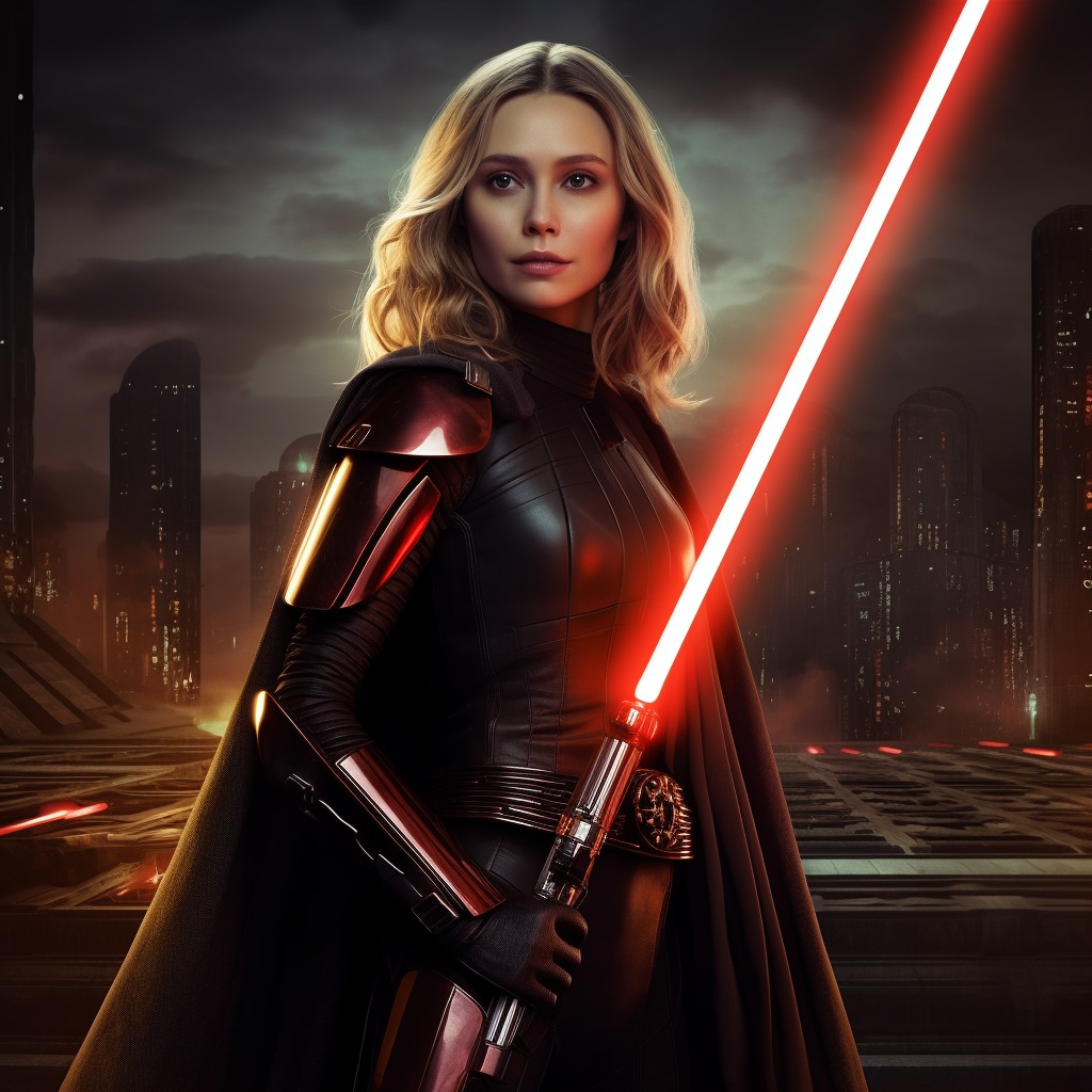 Elizabeth Olsen Sith Warrior with Red Laser Sword