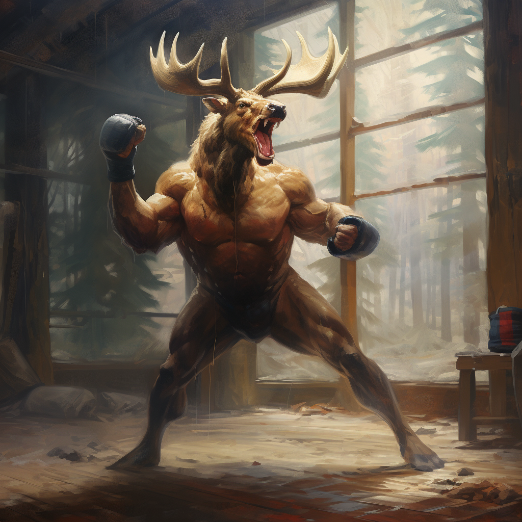 Strong elk showing boxing skills