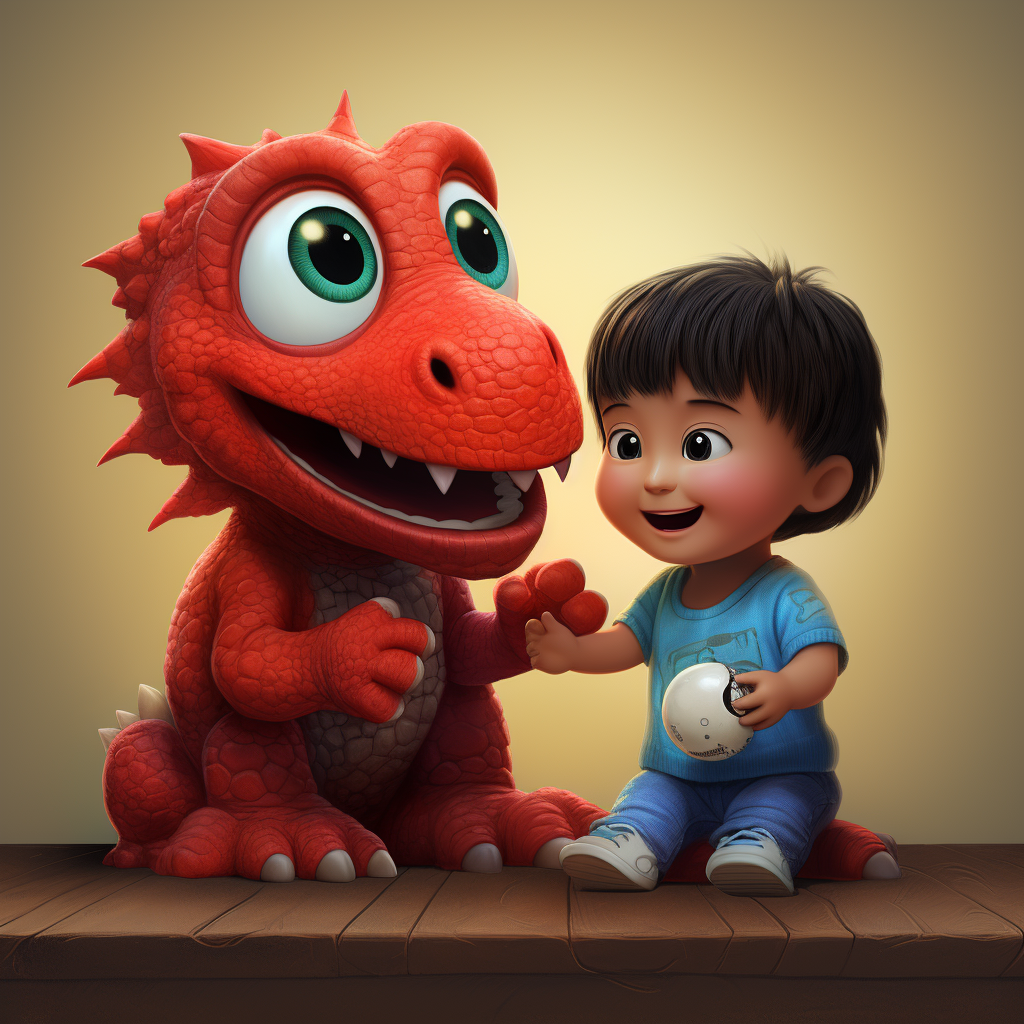 Adorable Elmo and TRex baby playing together