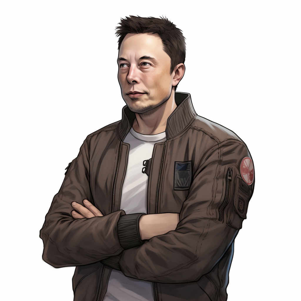 Anime version of Elon Musk on white background