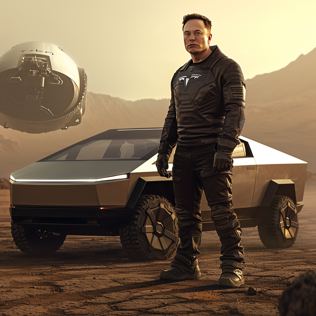 Elon Musk with Cyber Truck on Mars