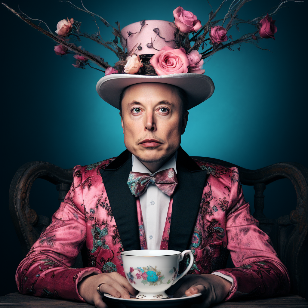 Elon Musk as Mad Hatter in Wonderland