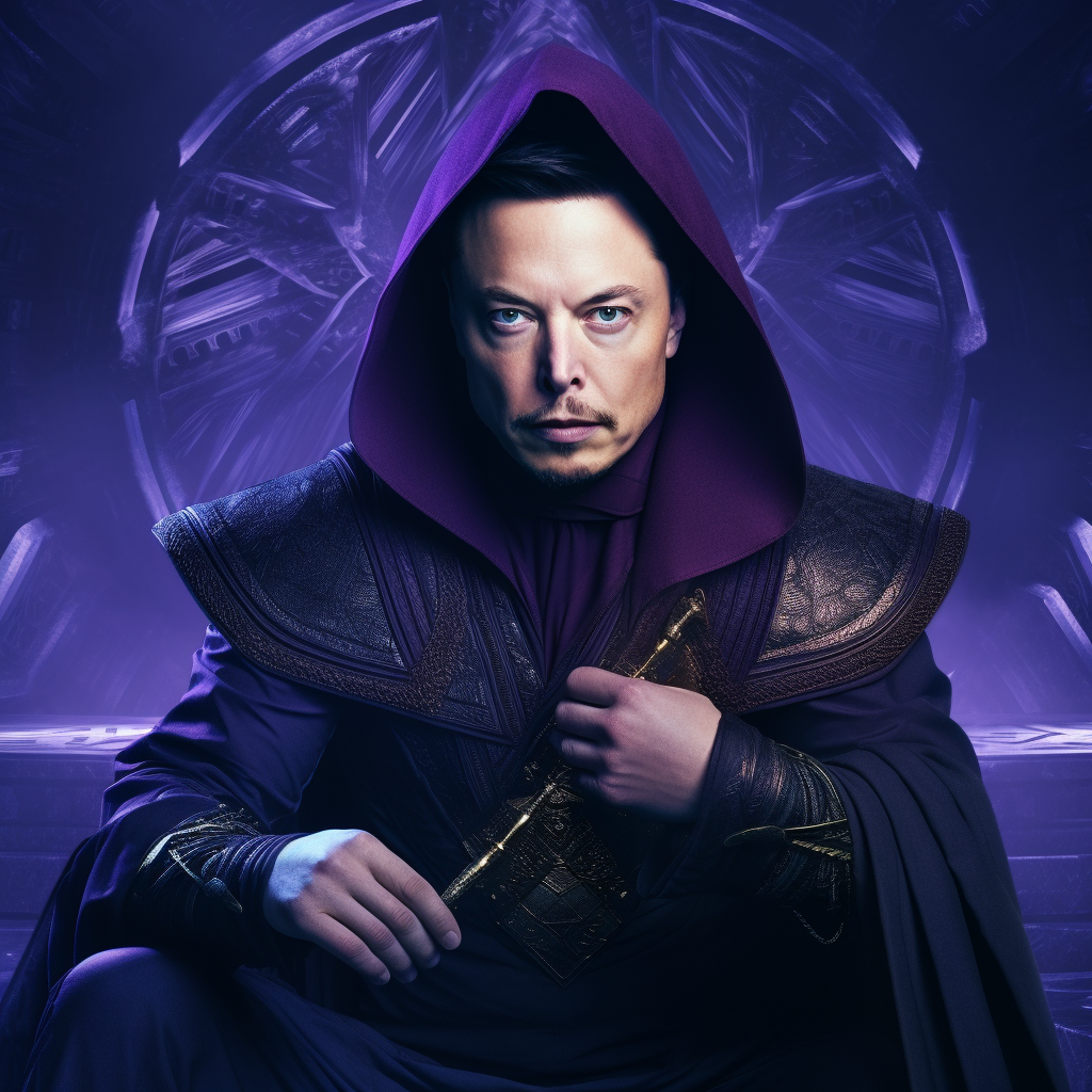 Elon Musk dressed as ninja with durag and star tetrahedron