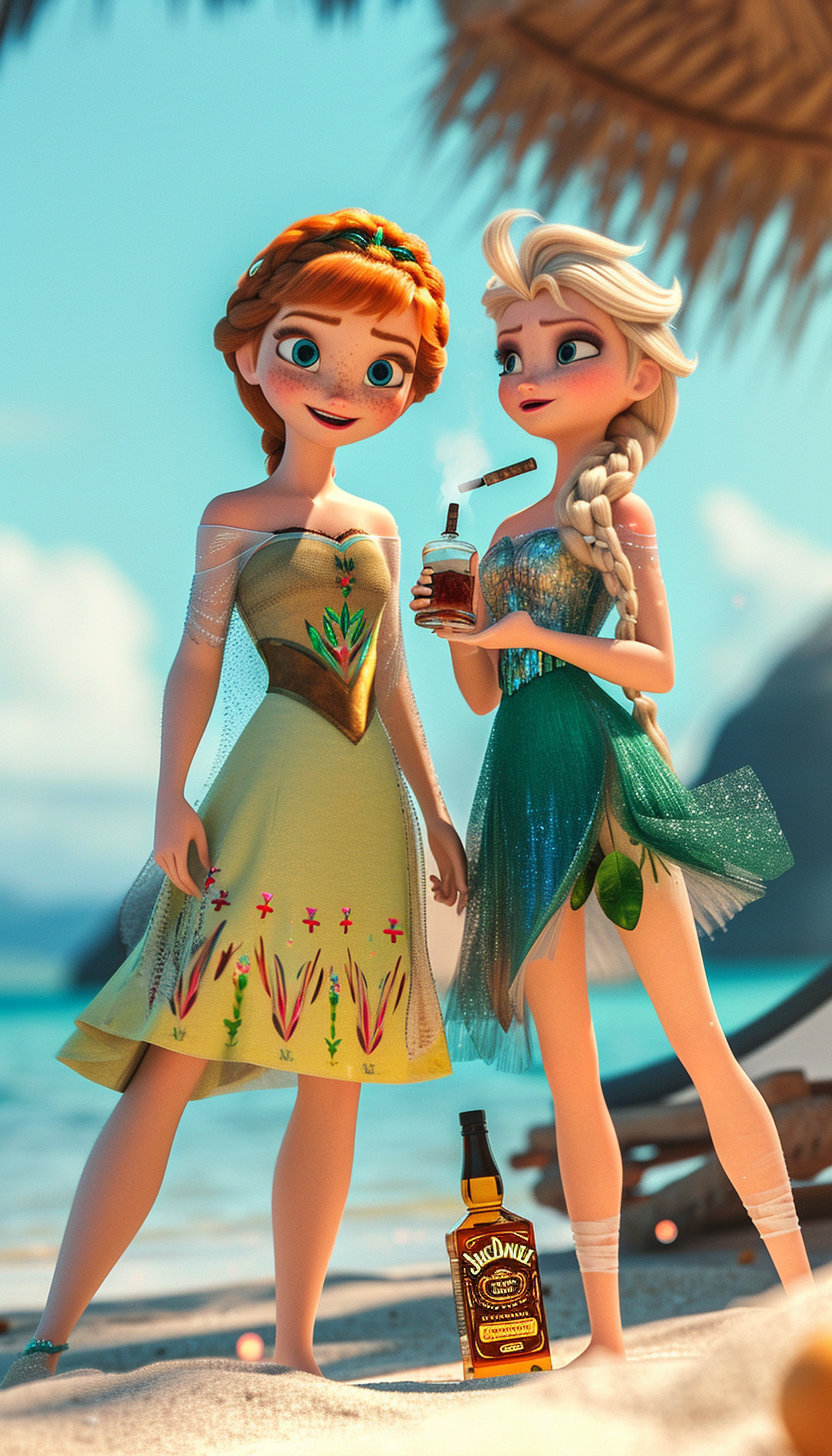 Elsa and Anna smoking shisha on the beach