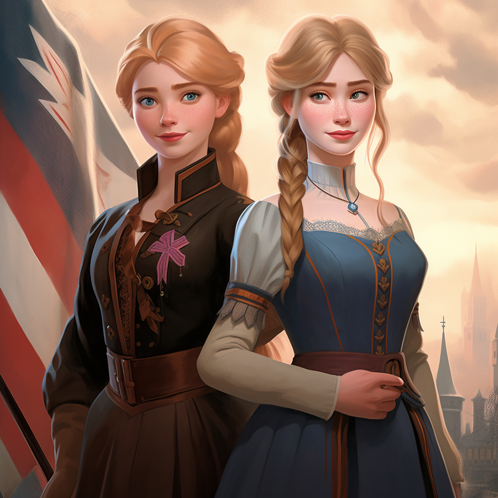 Historical propoganda poster of Elsa and Anna