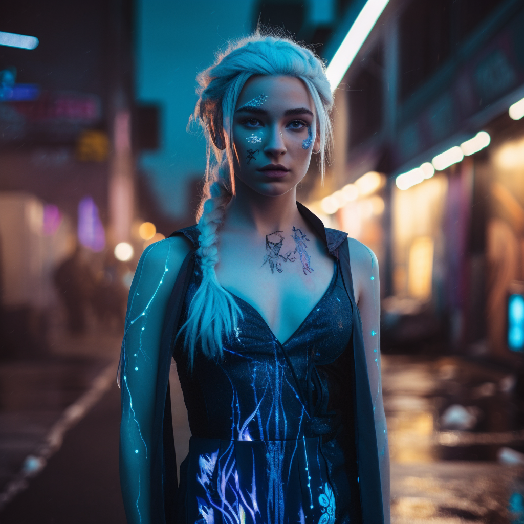 Elsa Disney Cyberpunk Gown Urban Street Nighttime