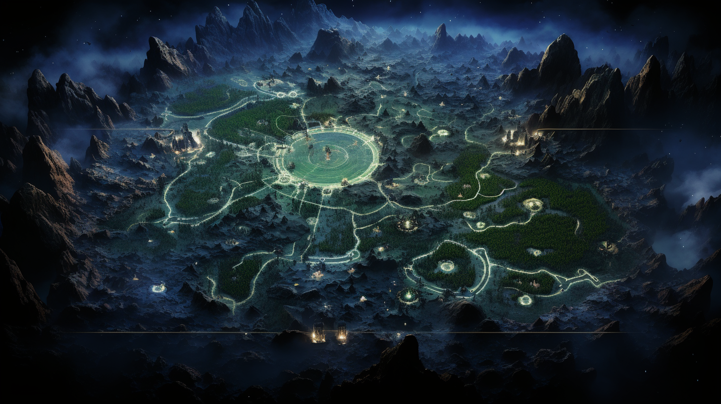 Detailed tabletop map of Level 1 in the Elven Asteroid Sanctuary.