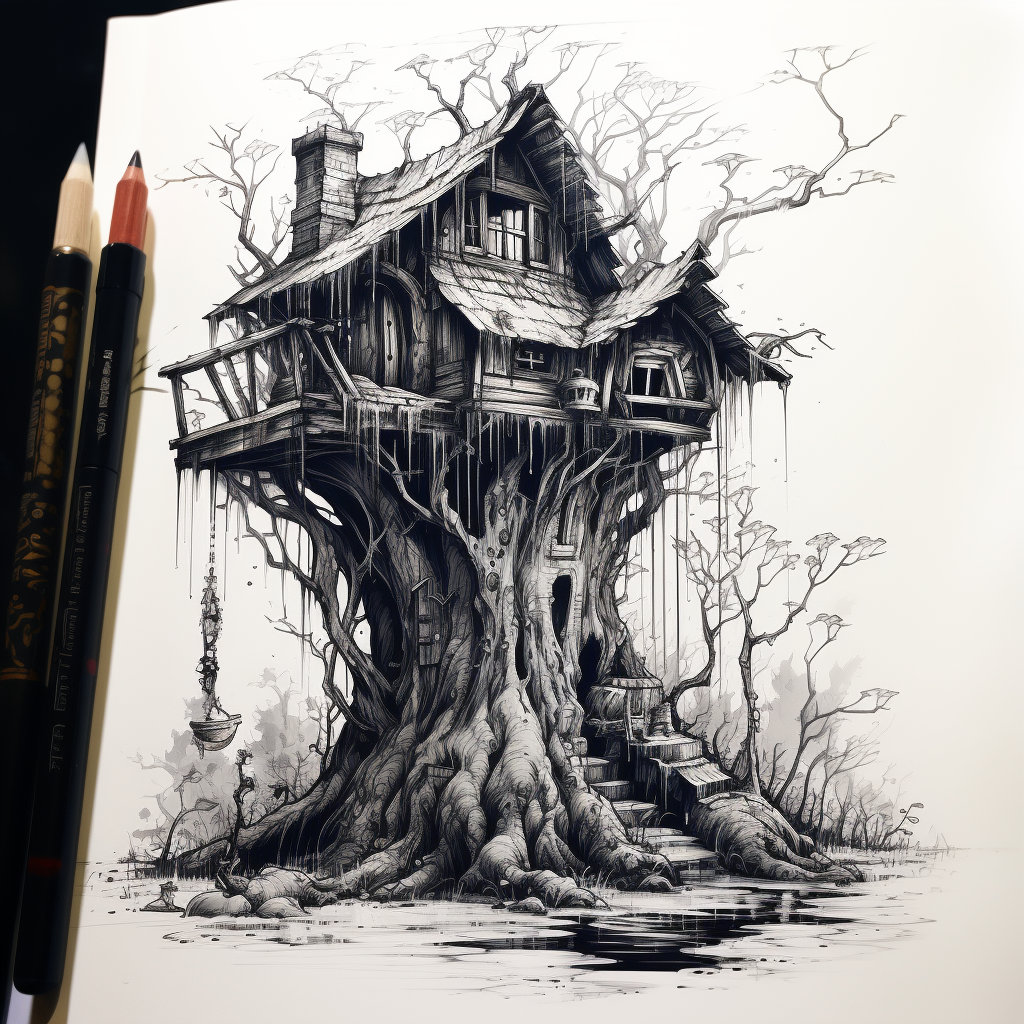 Elven Cabin in the Woods Sketch