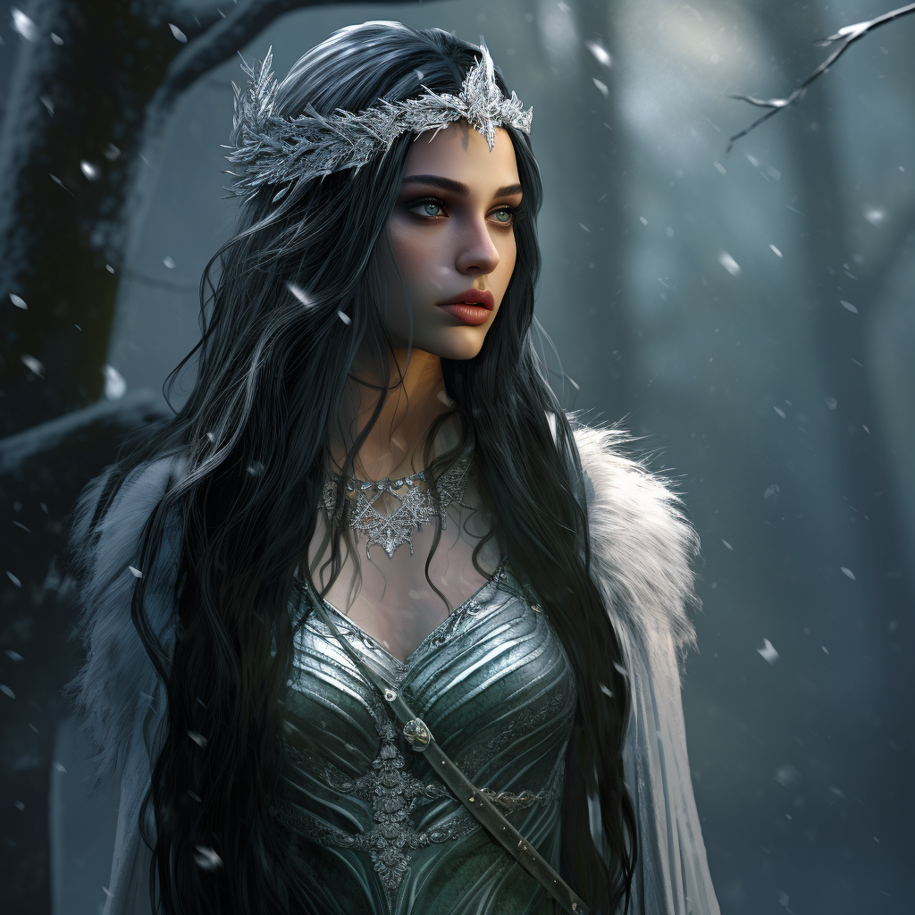 Elven Queen with silver and green dress.