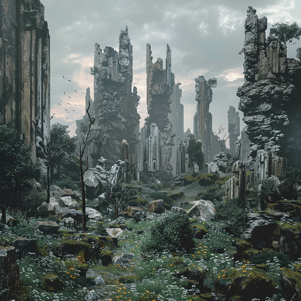 Eroded elven ruins forest art