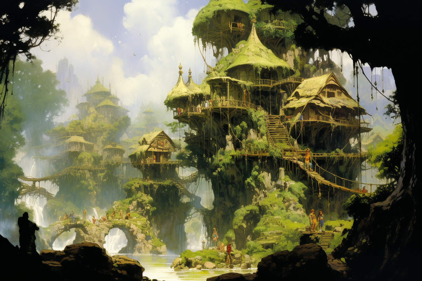 Mystical elven treetop village