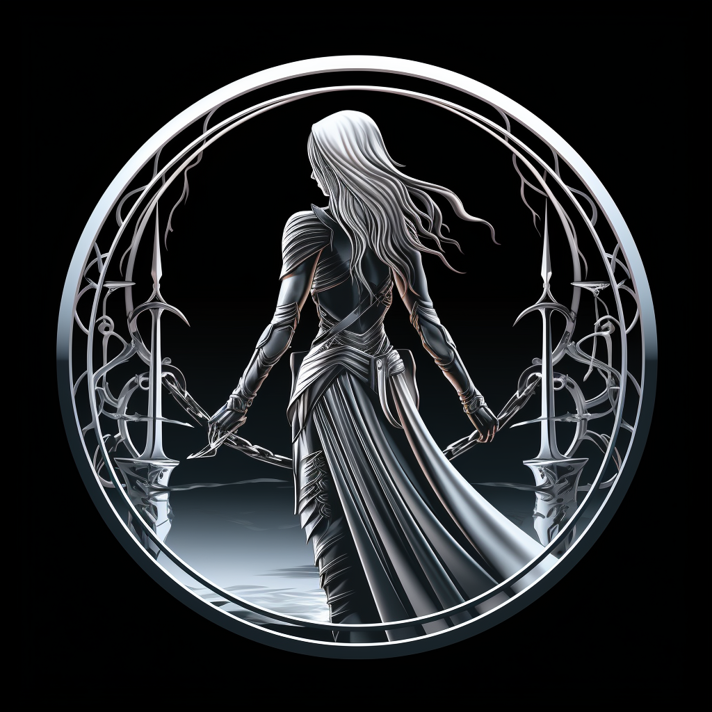 Female elven warrior iron gates logo