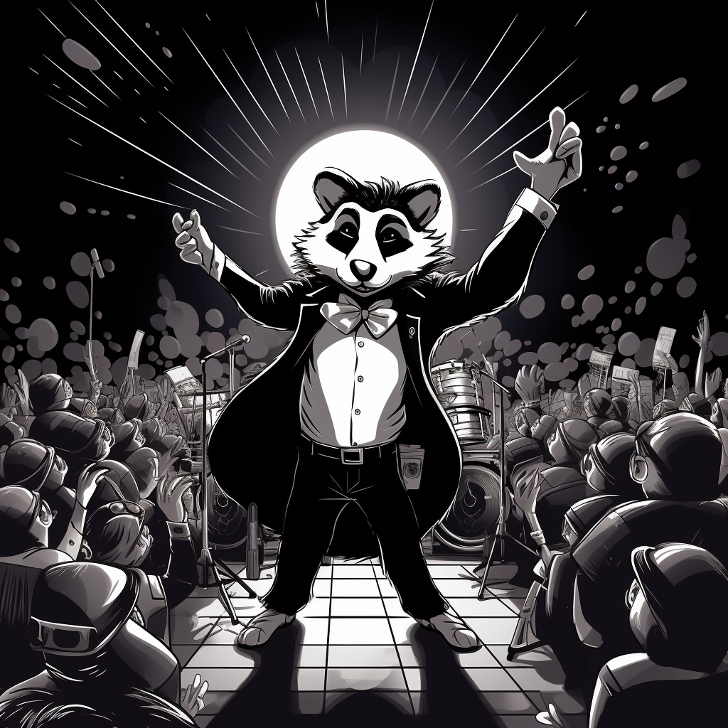 Cartoon depiction of Elvis Presley-style badger in a concert