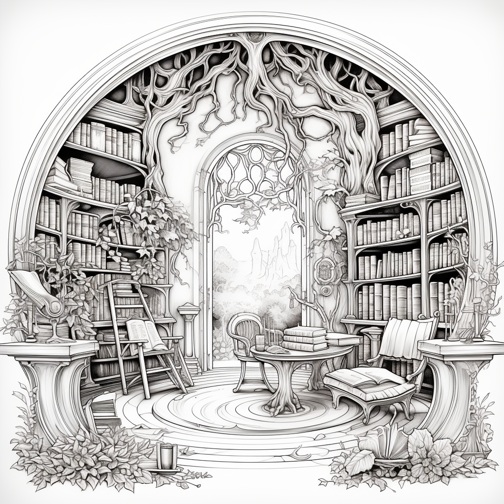 Coloring Page of Elvish Library