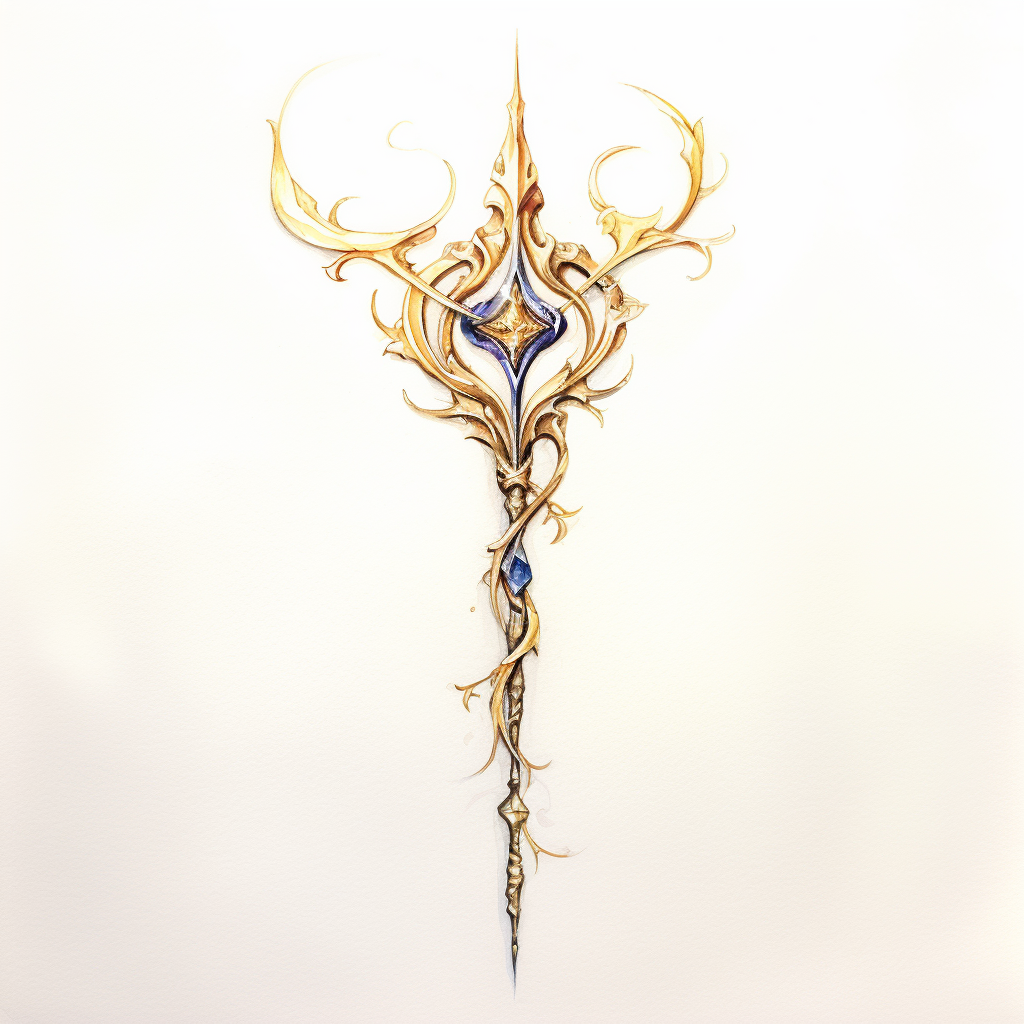 Gorgeous Elvish Gold Trident in Watercolour