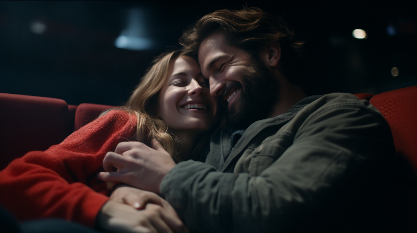 Close-up Portrait of Embraced Couple in Theatre