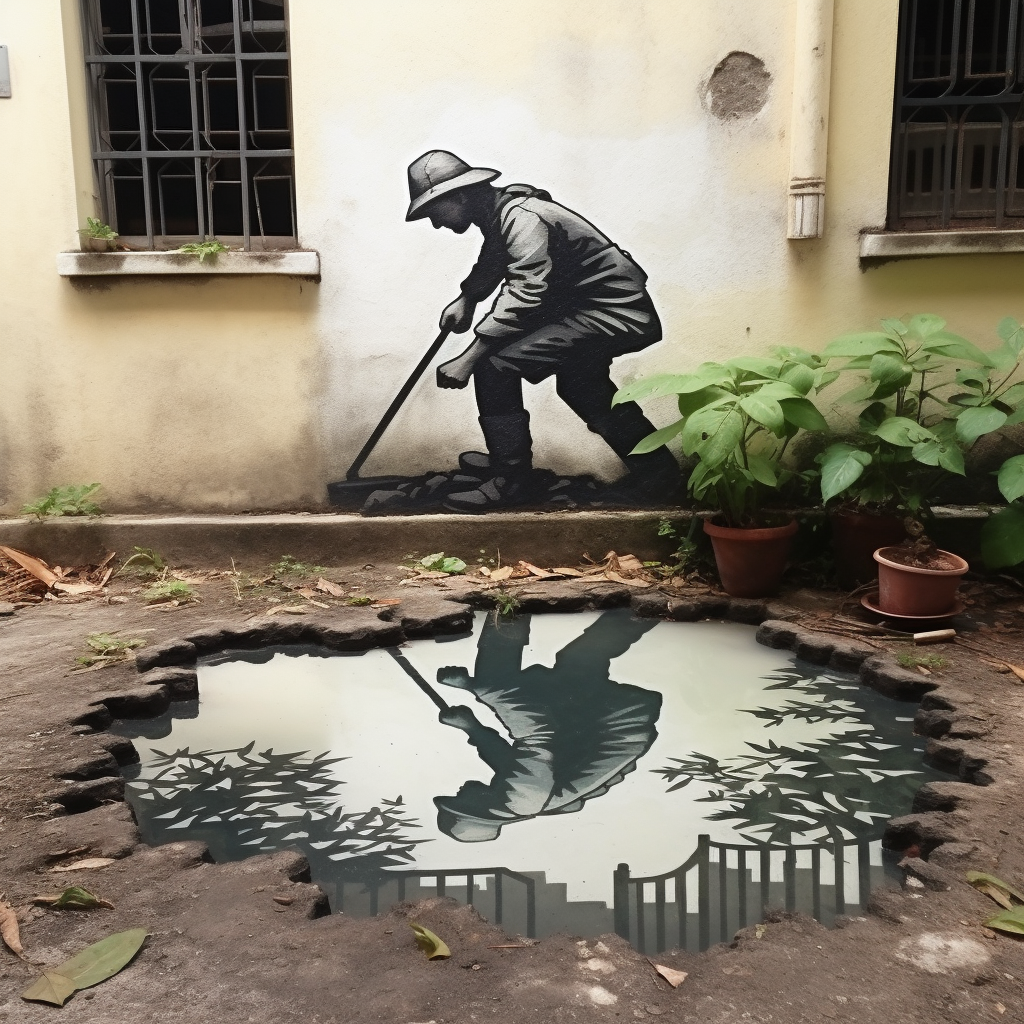 People embracing a concrete post