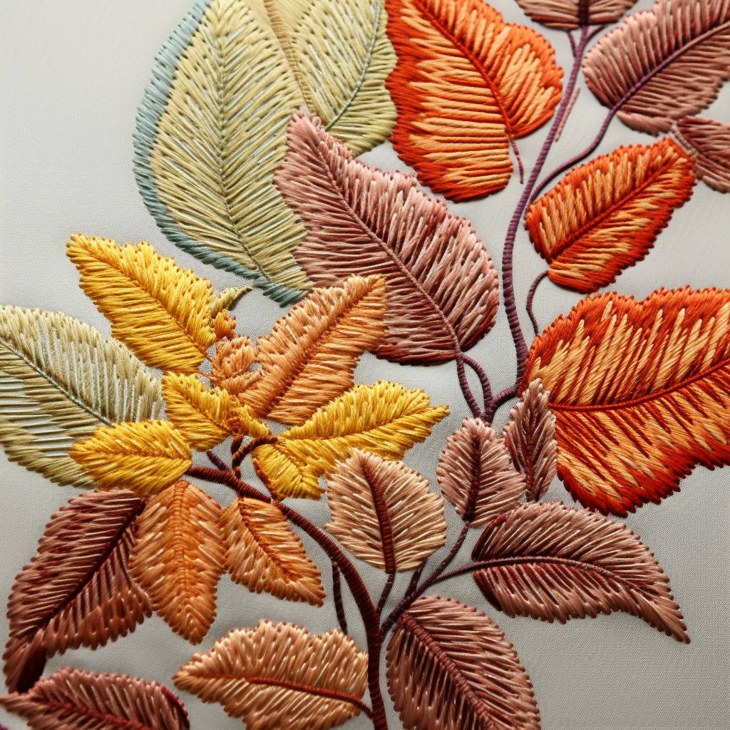 Embroidered Autumn Leaves Artistic Interpretation