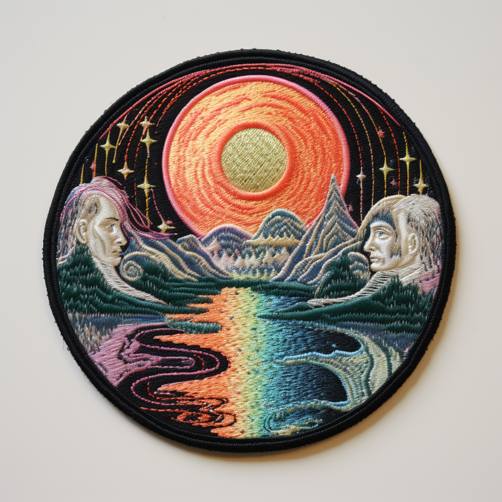 Embroidered patch with Utopia Reality design