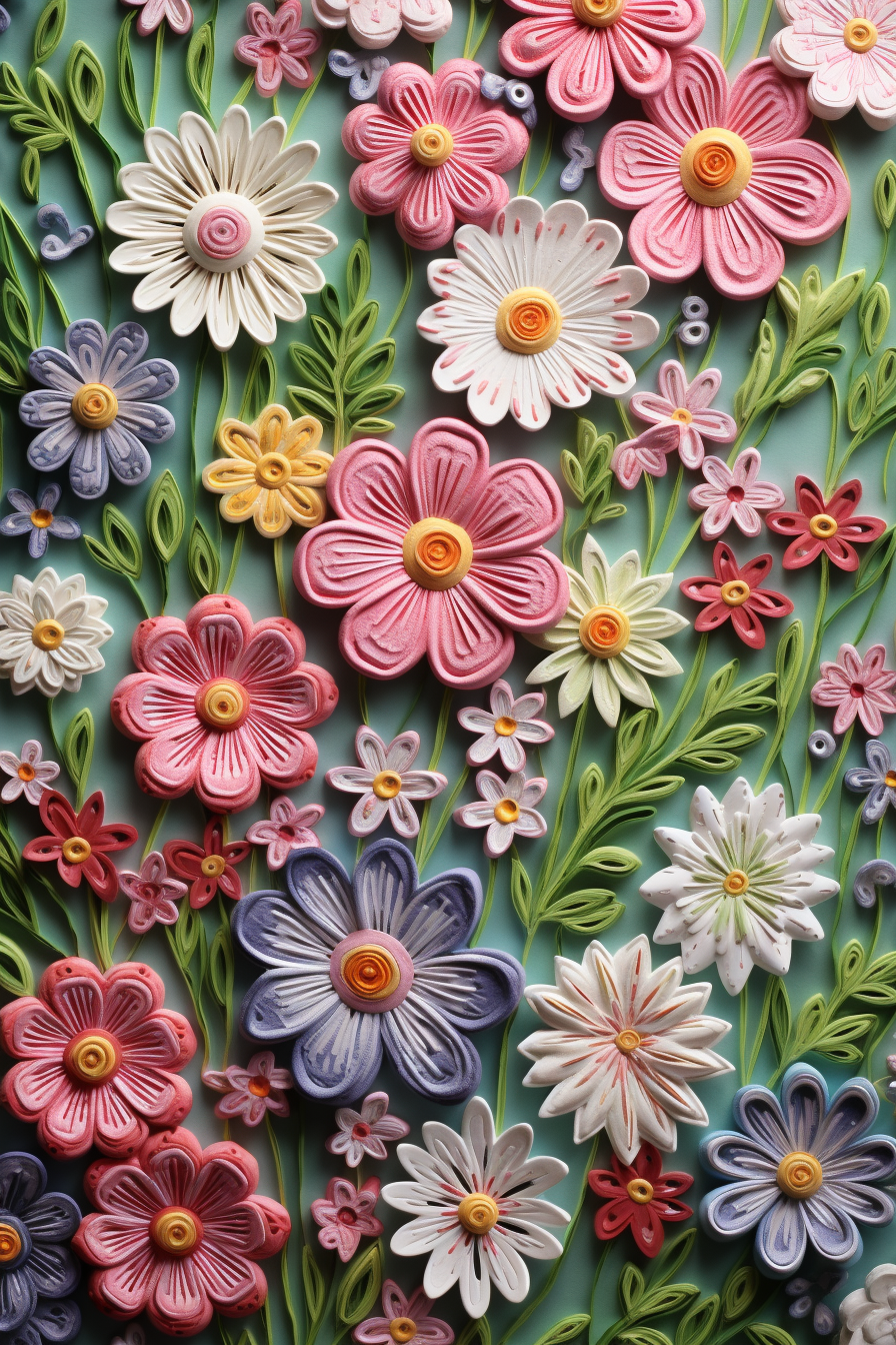 Colorful 3D embroidered spring pattern