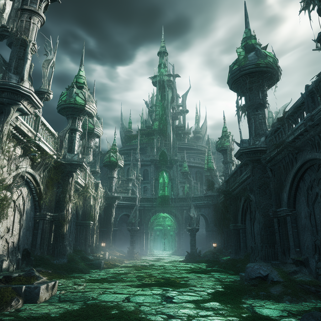 Majestic and mysterious Emerald Towers of Oz Castle