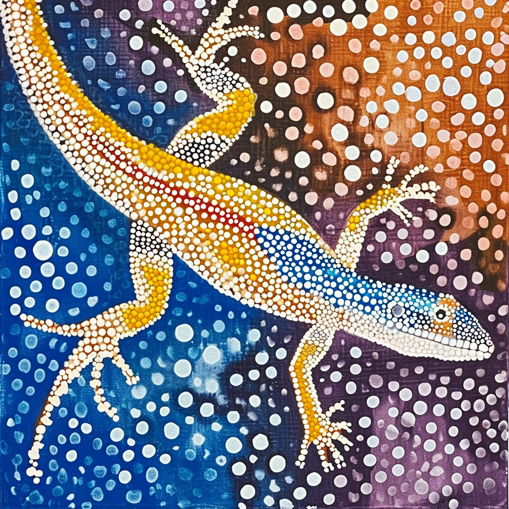 Artistic lizard inspired by Emily Kngwarreye