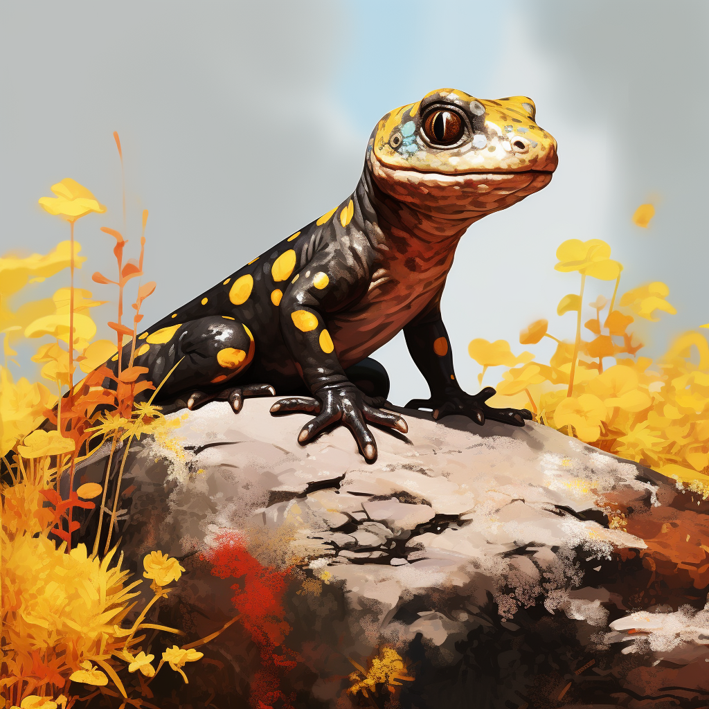 Digital art of a Japanese salamander on a rock