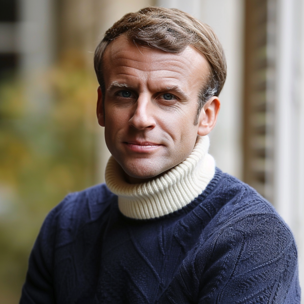 Emmanuel Macron wearing 'J ❤️ DeuxParDeux' wool sweater