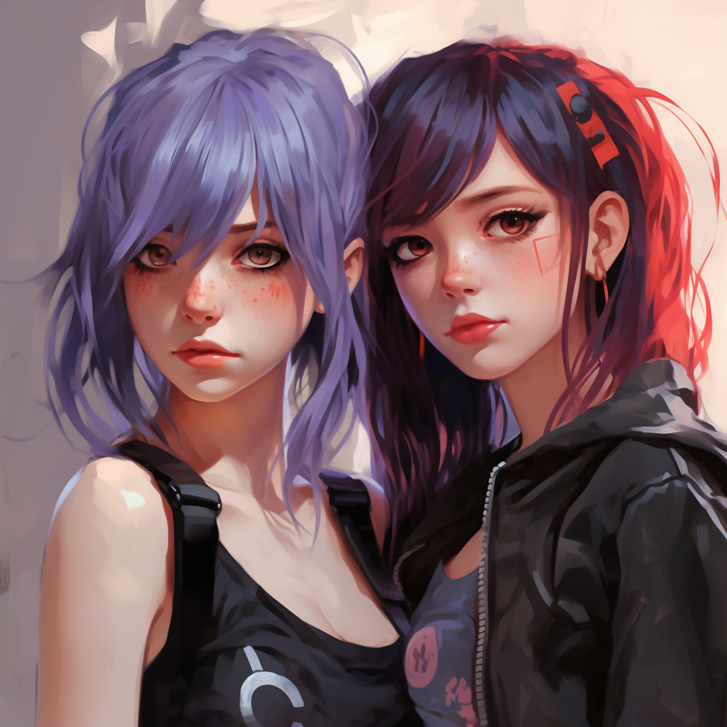 Two Emo Girls with Vibrant Purple Hair