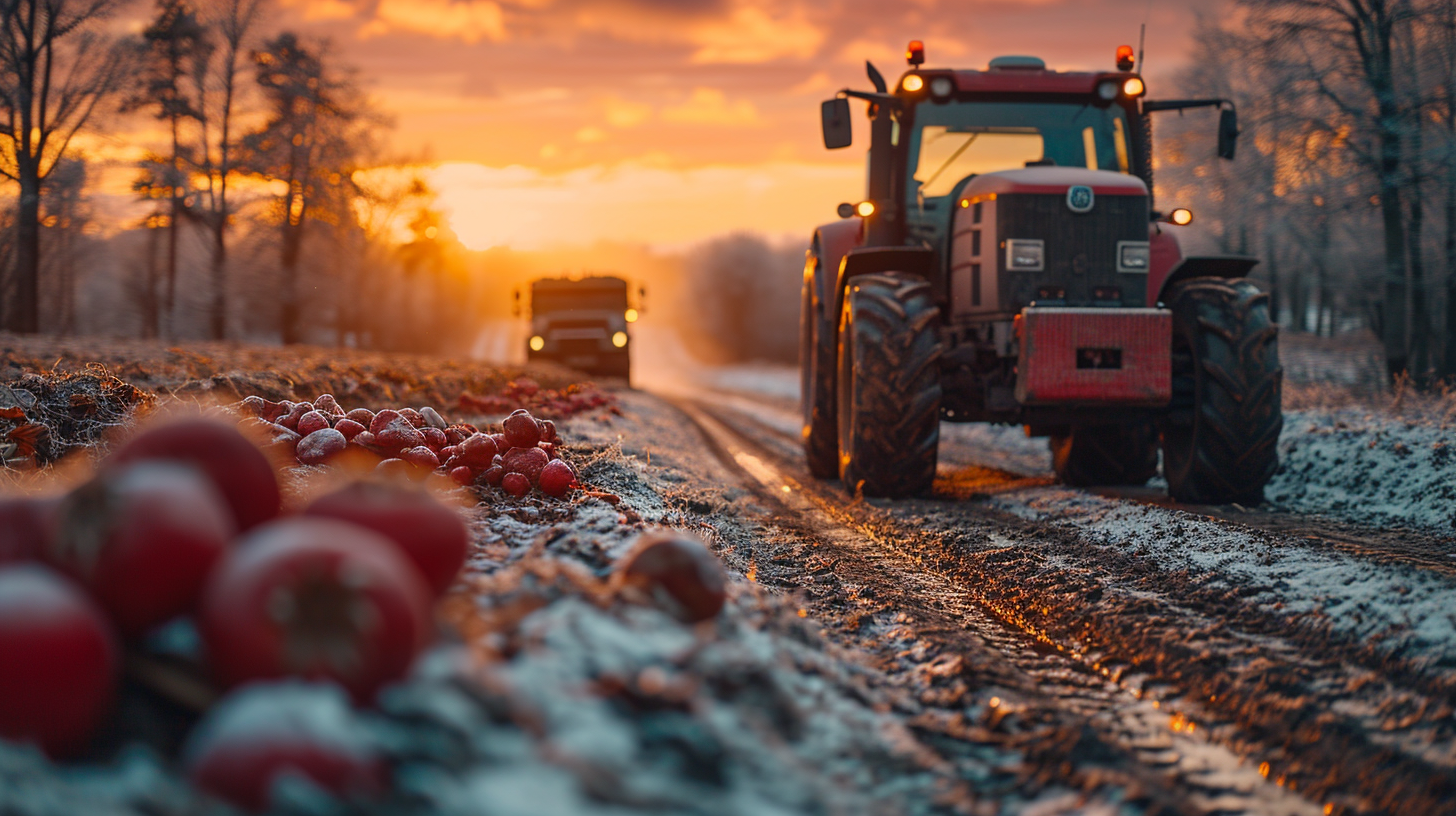 Emotional handshake between farmer and truckdriver