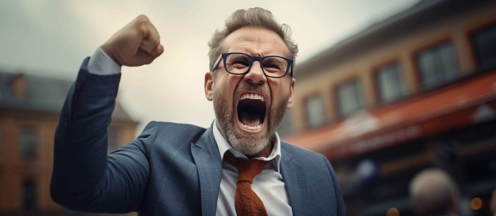 Middle-aged man delivering impactful speech