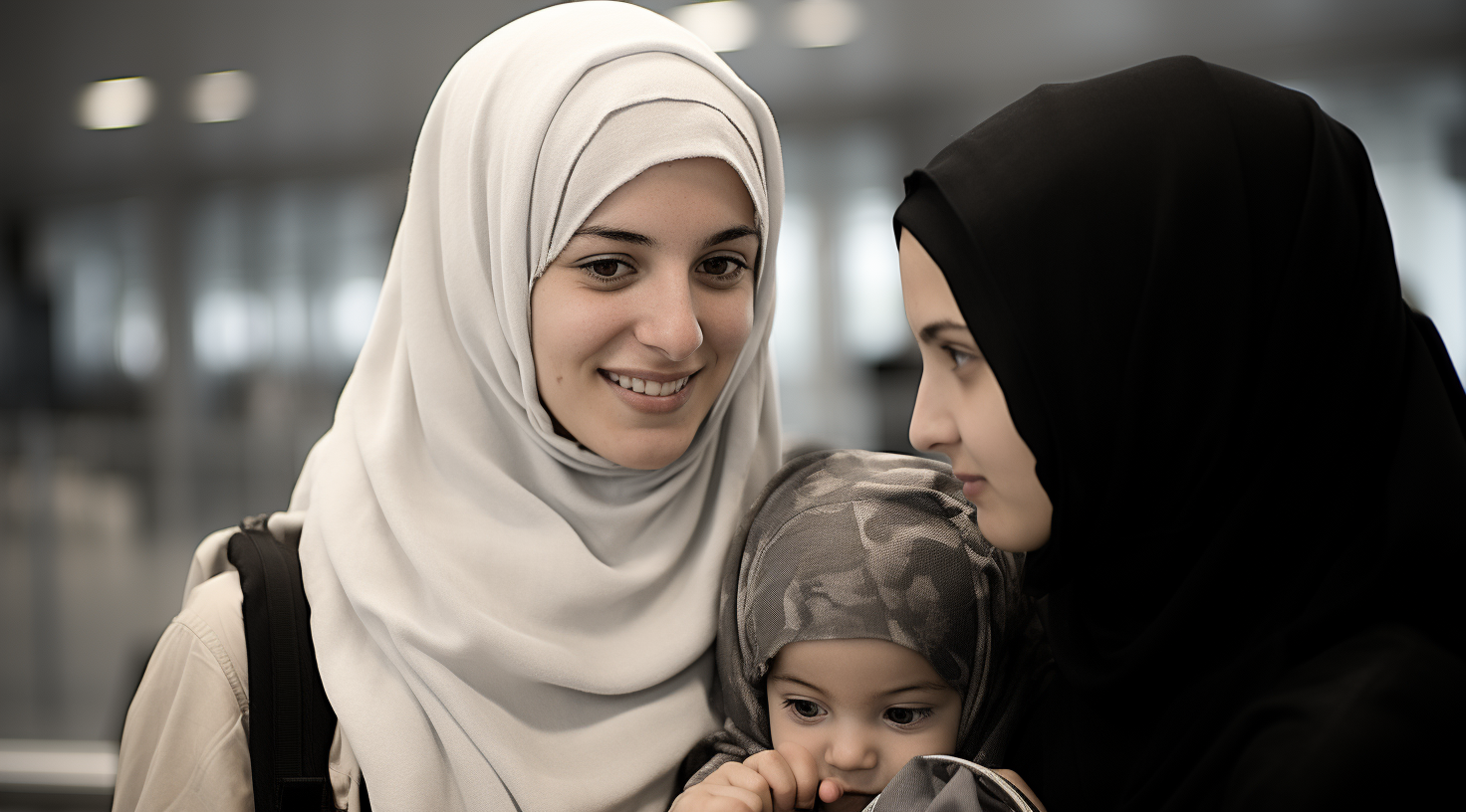 Family embracing at airport reunion