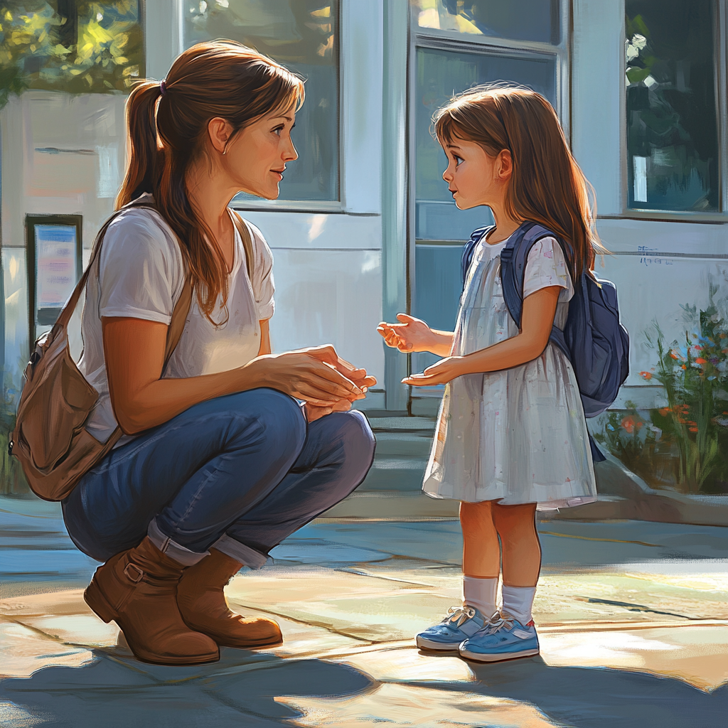 Mother and daughter kindergarten talk