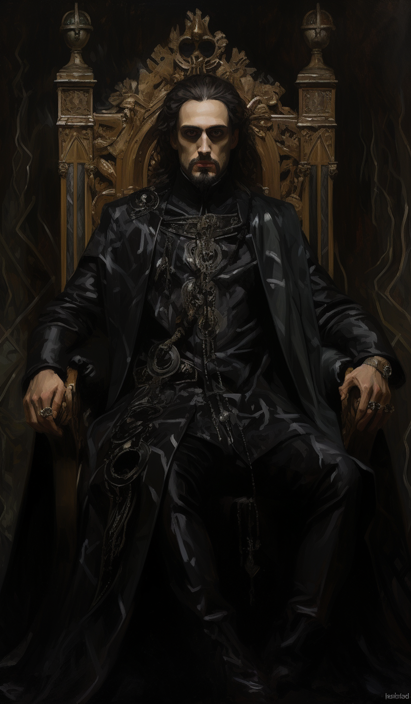 Oil painting of majestic emperor on throne