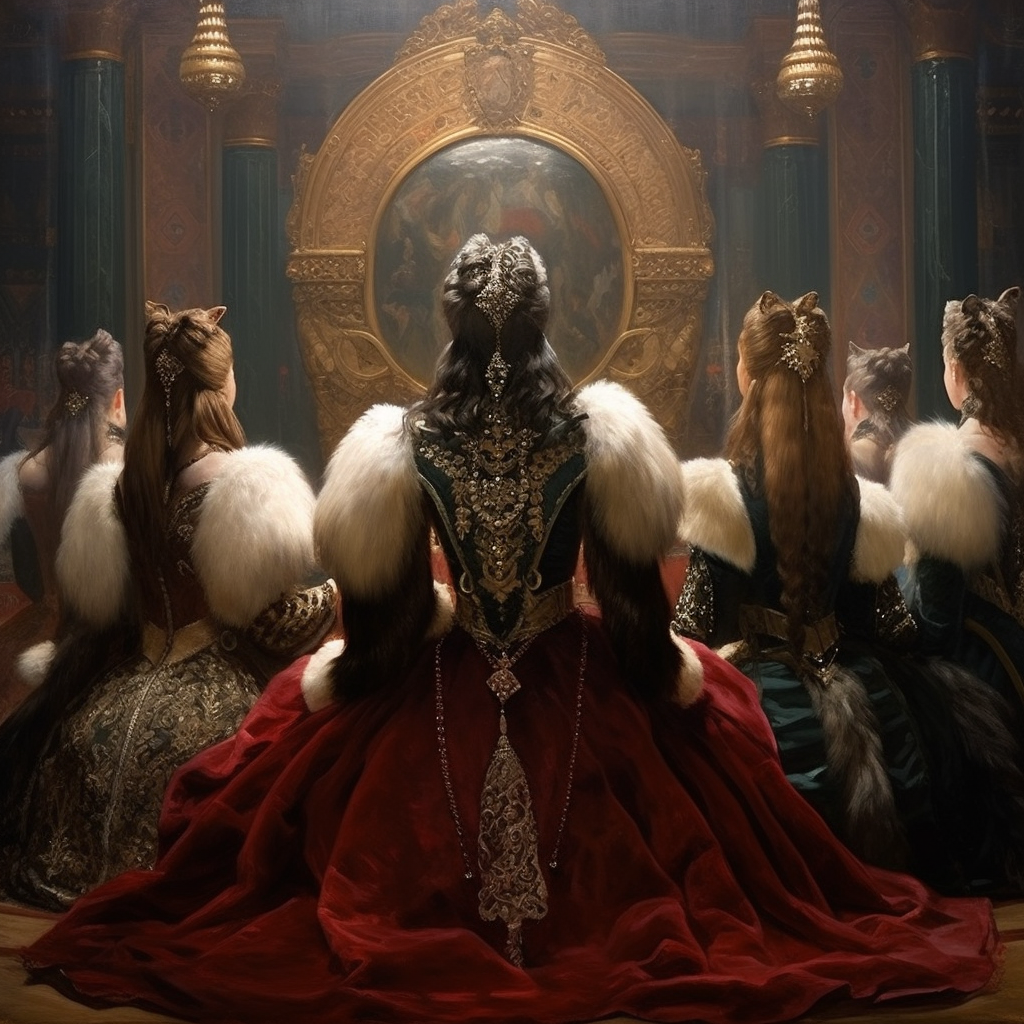 Empress and her ladies addressing empire's senate