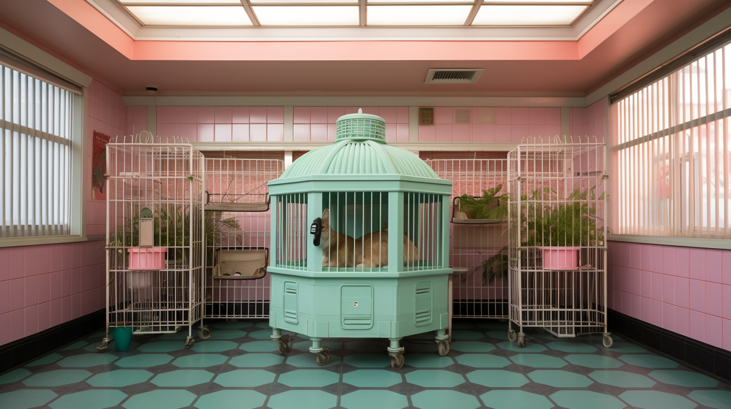 Cat cage in empty animal hospital