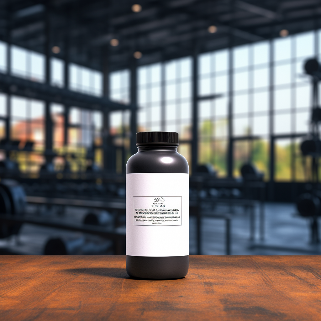 Empty Supplement Bottle on GYM Background