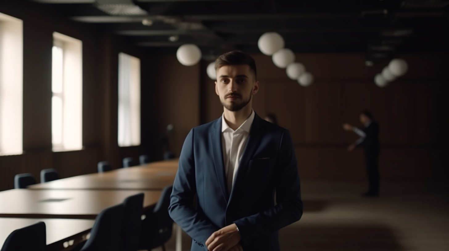 Young CEO in Empty Conference Room