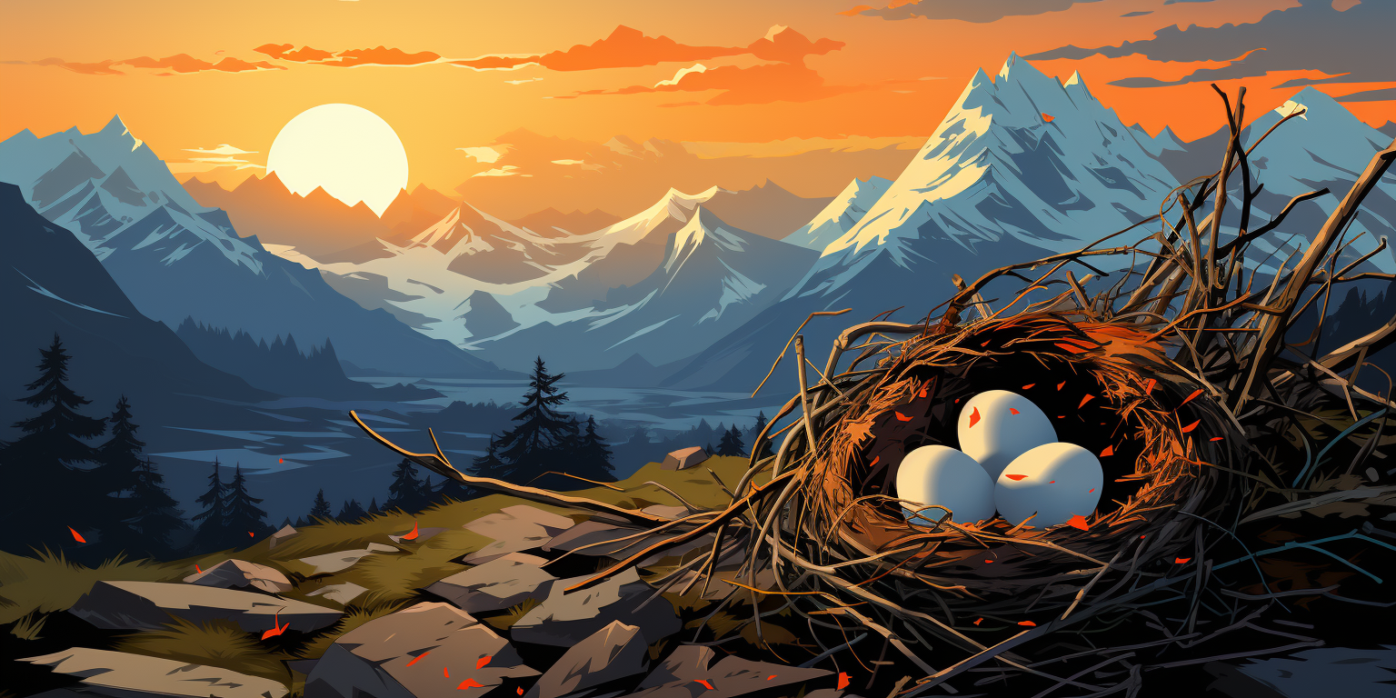 Illustration of empty eagle nest on mountains