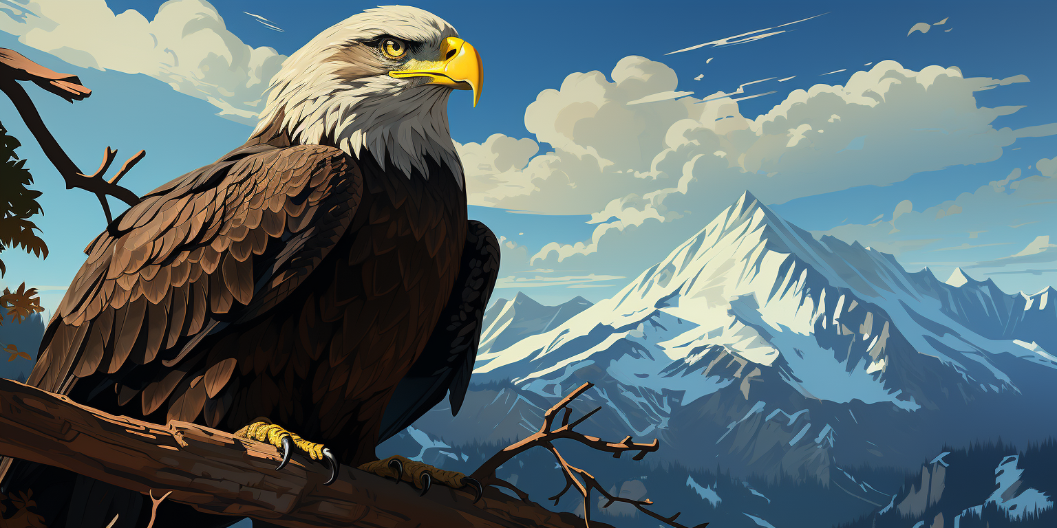 Illustration of an empty eagle nest on mountain tops