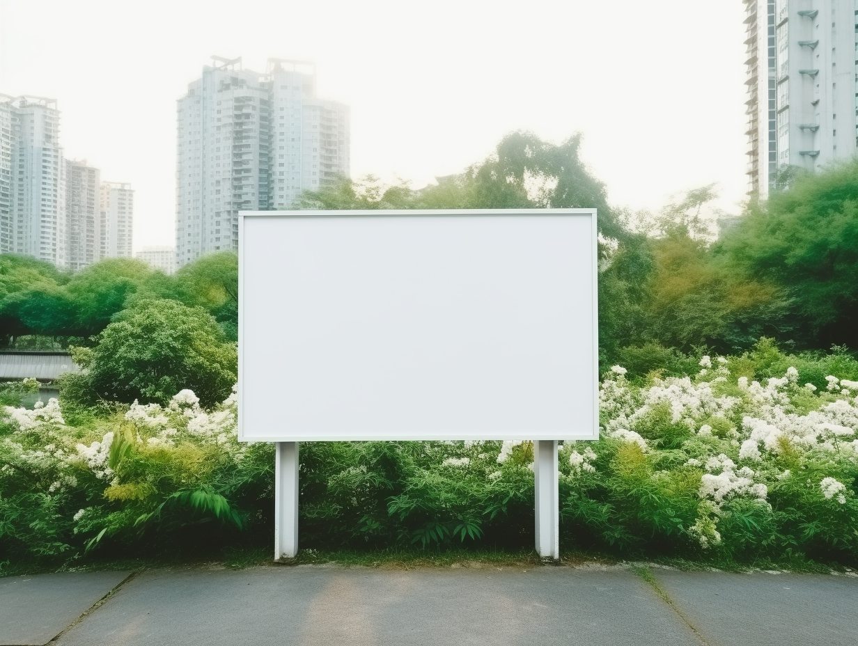 Big white empty screen in ecological city