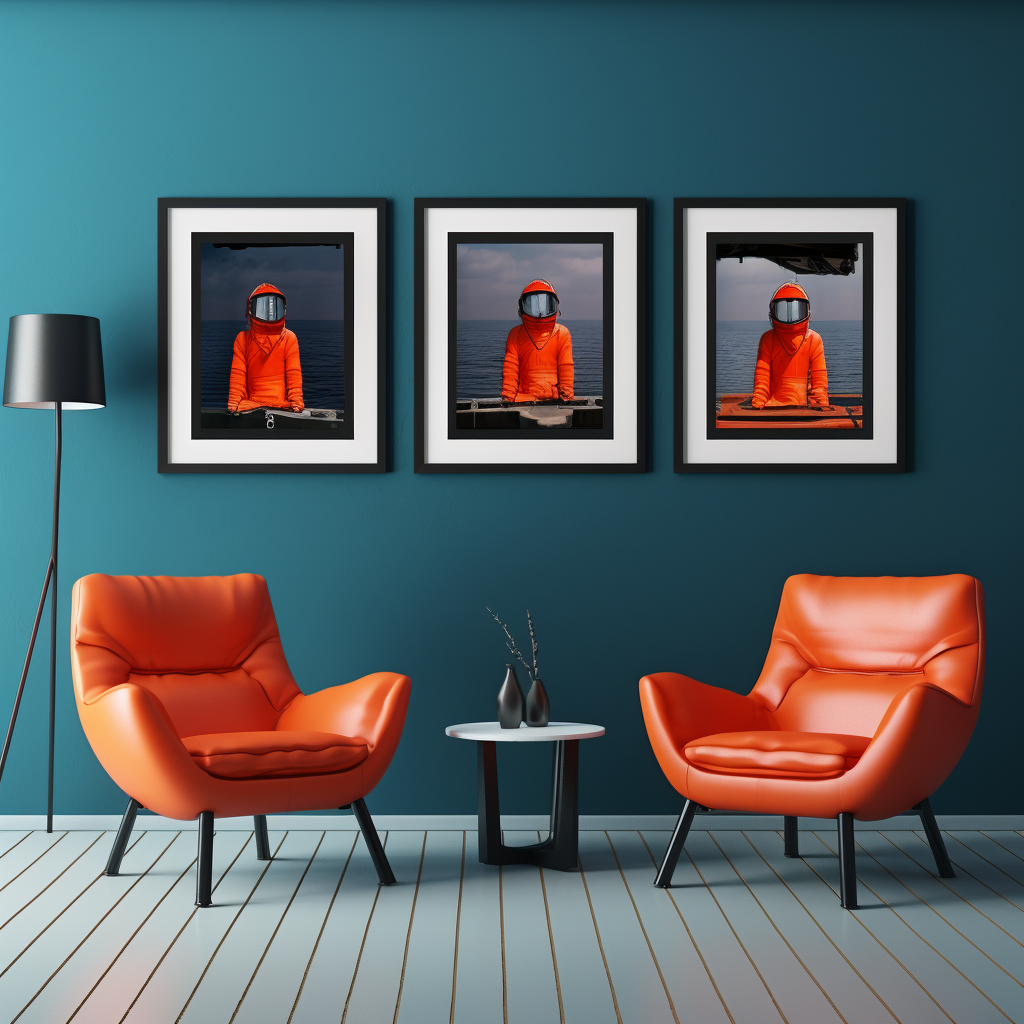 Empty wall with coast guard themed frames