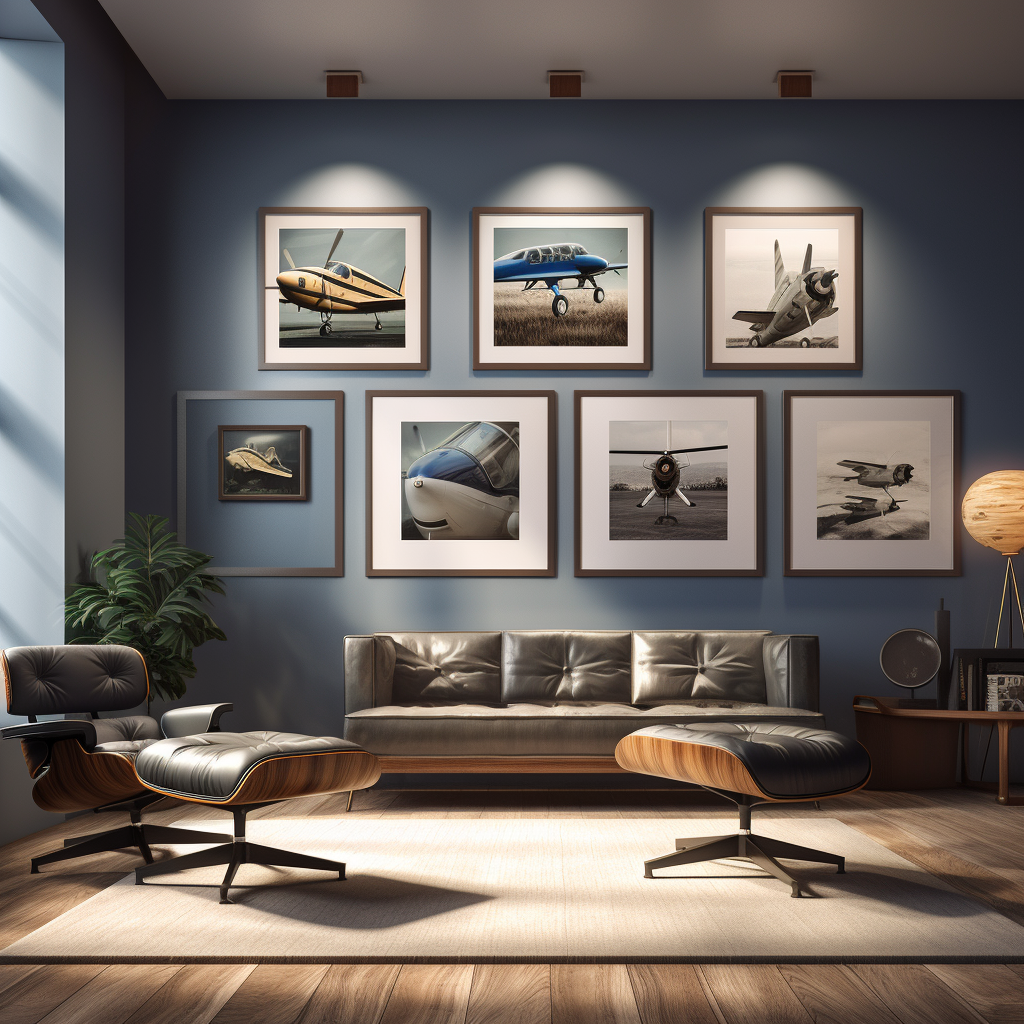 aviation themed empty frames on flat wall