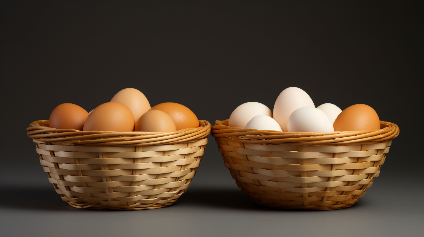 Two Easter baskets, one empty and the other full of colorful eggs