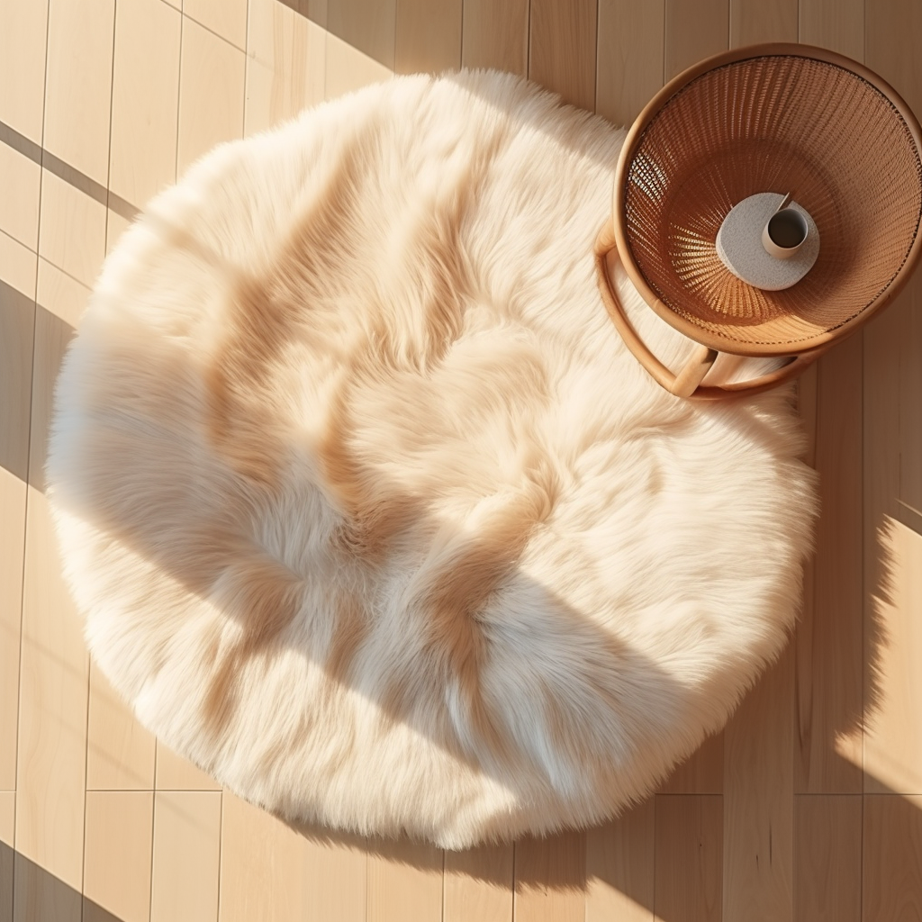 Empty furry rug in wood