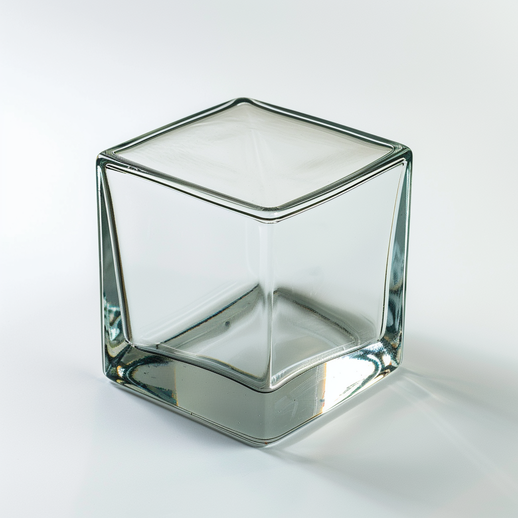 Empty glass cube on white background