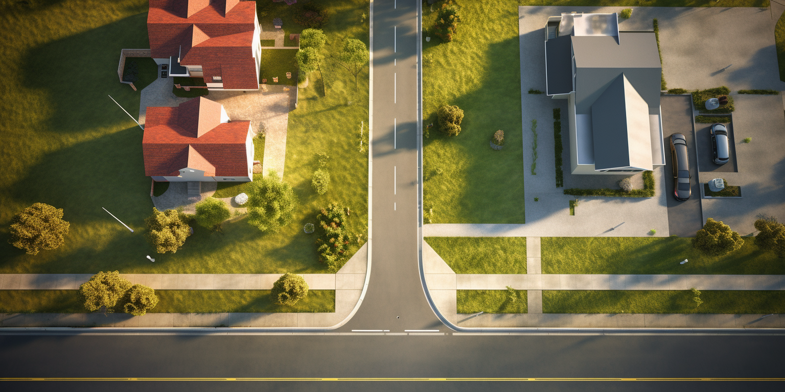 Aerial view of empty grass corner lot